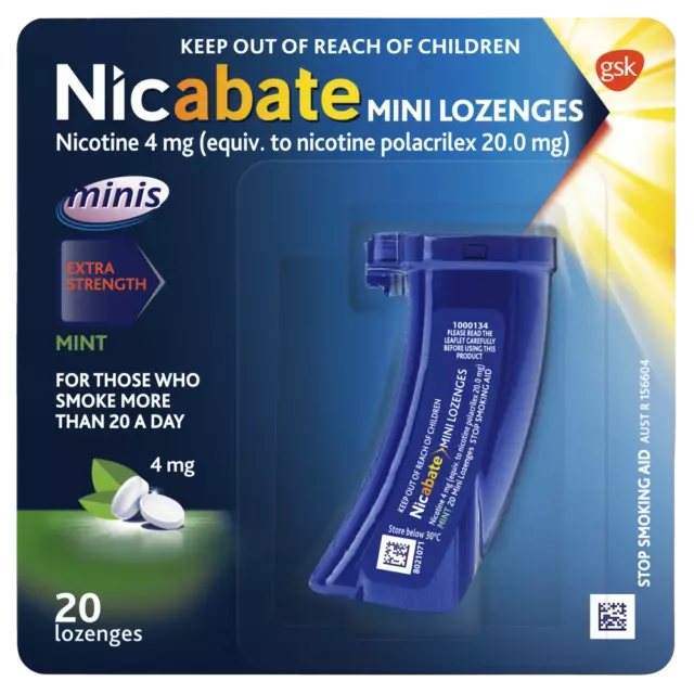 Nicabate Minis Extra Strength 4mg Mint 20 Lozenges Stop Smoking Aid