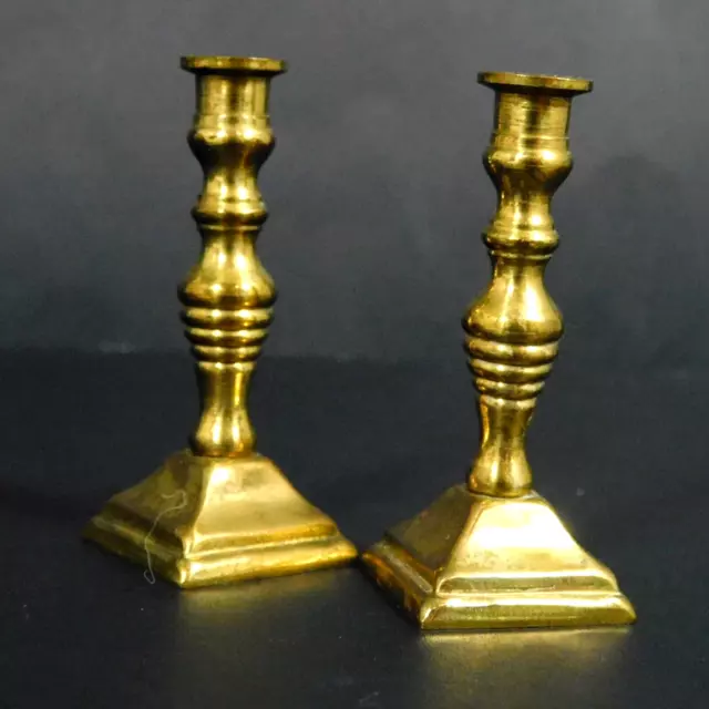 Miniature Brass Candlestick Set Taper Candle Holders Doll House Square Base