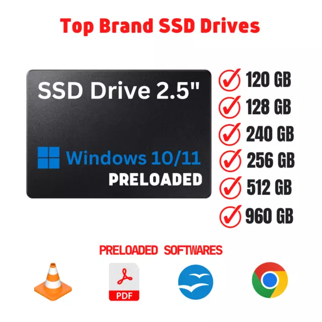 Top Brand 128/256/512/960GB SSD Laptop/PC Hard Drive HDD Windows 10/11 Installed