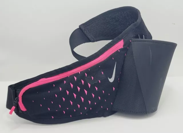 Nike Lean Running Hydration Water Bottle Belt Adult Unisex Black Pink Zip Pocket