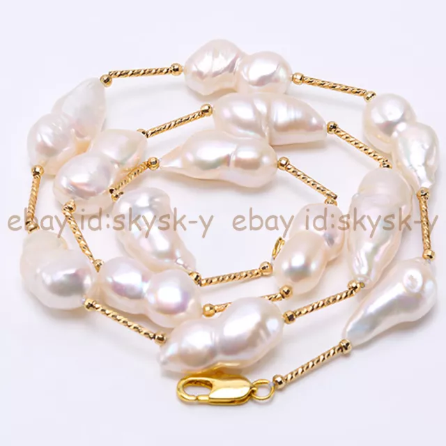 Huge 10-18mm Natural White Freshwater Baroque Double Pearl Beads Necklace