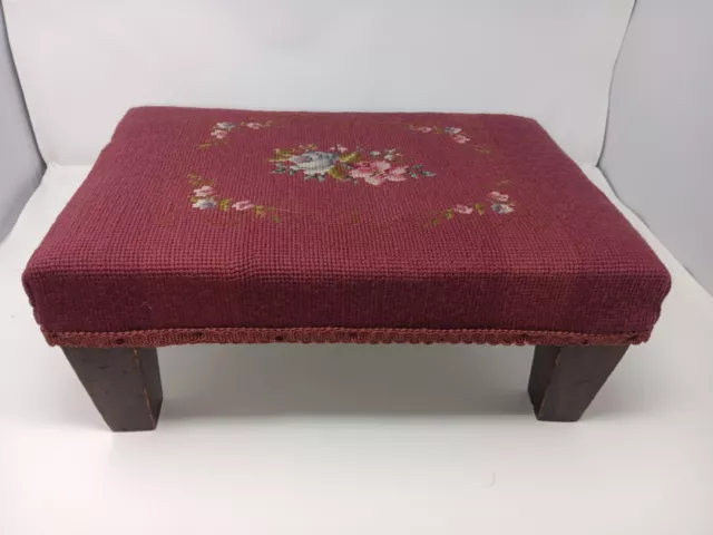 Antiqie Needle Point Top - Wood Frame Footstool Antique/ Victoria/ Floral