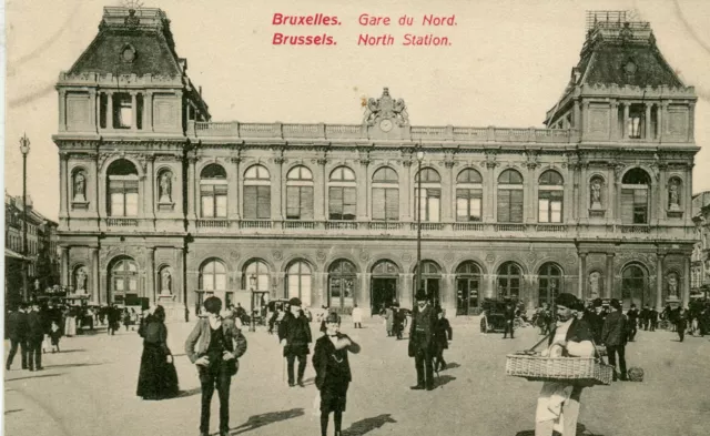 Belgique Bruxelles - Gare Du Nord & Street Vendeur Vieux Carte Postale