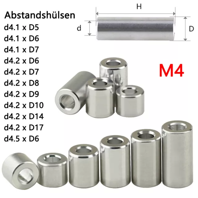 M4 Aluminium Distanzhülsen Rund Aluhülsen Abstandshülsen ohne Innengewinde Flach