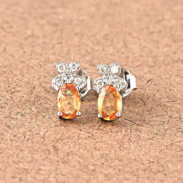 Boucles d'oreilles à tige en argent sterling 925 avec saphir orange taille...