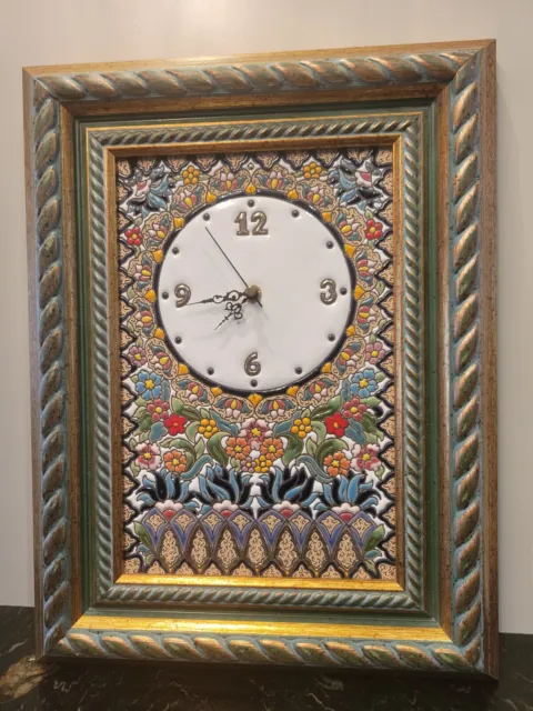Sevillarte Spanish ceramic tile rectangular framed Quartz working wall clock