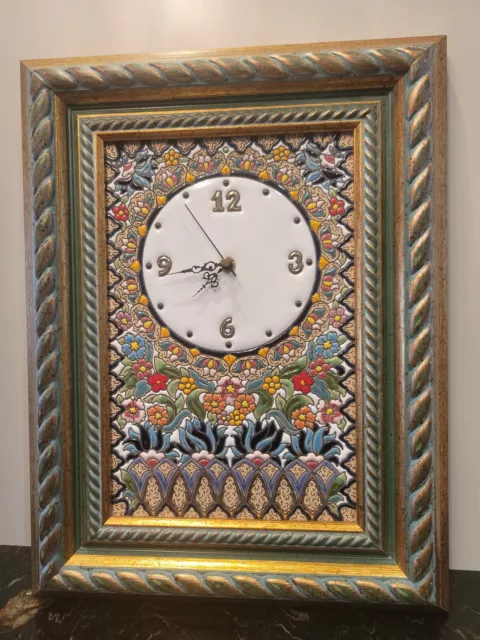 Sevillarte Spanish ceramic tile rectangular framed Quartz working wall clock