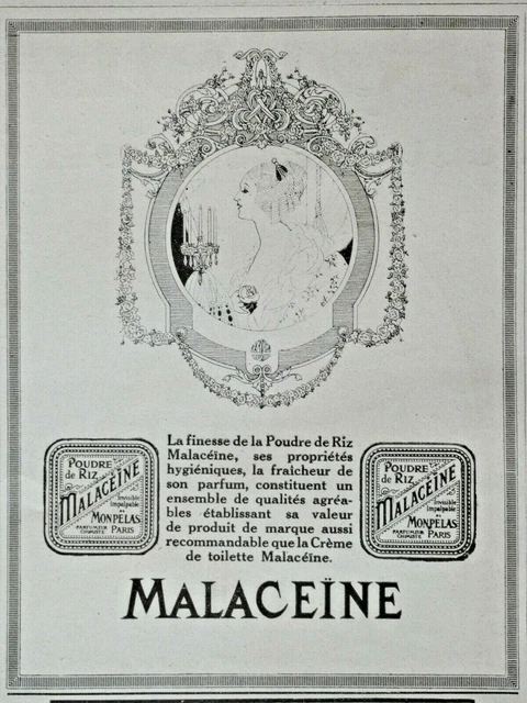 Publicité De Presse 1919 Malaceïne Finesse De La Poudre De Riz - Advertising