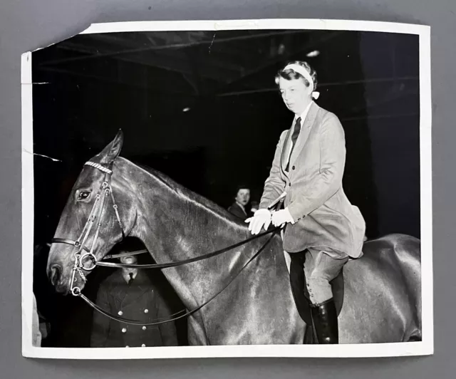 1938 First Lady Eleanor Roosevelt Horseback Fort Meyer VA Horse Show VTG Photo