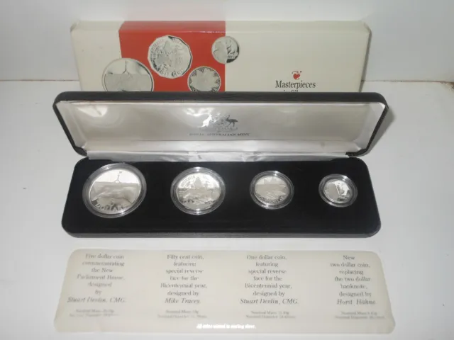 1988 AUSTRALIA MASTERPIECES IN SILVER 4 COIN SILVER PROOF SET  50c 1 2 5 dollar