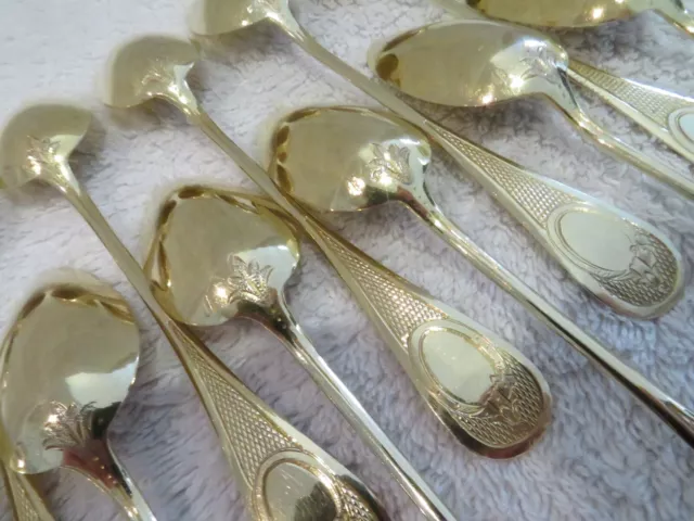 19th c french guilloche gilded 950 silver 12 coffee spoons Louis XVI st