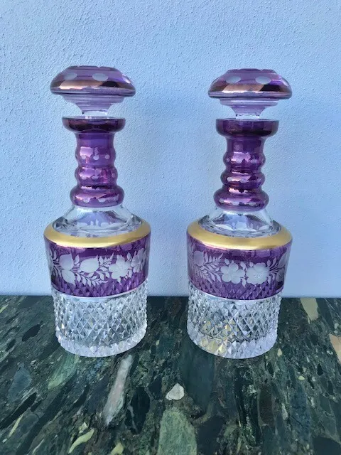 Coppia di Preziose Bottiglie in Cristallo di Boemia - Conservate