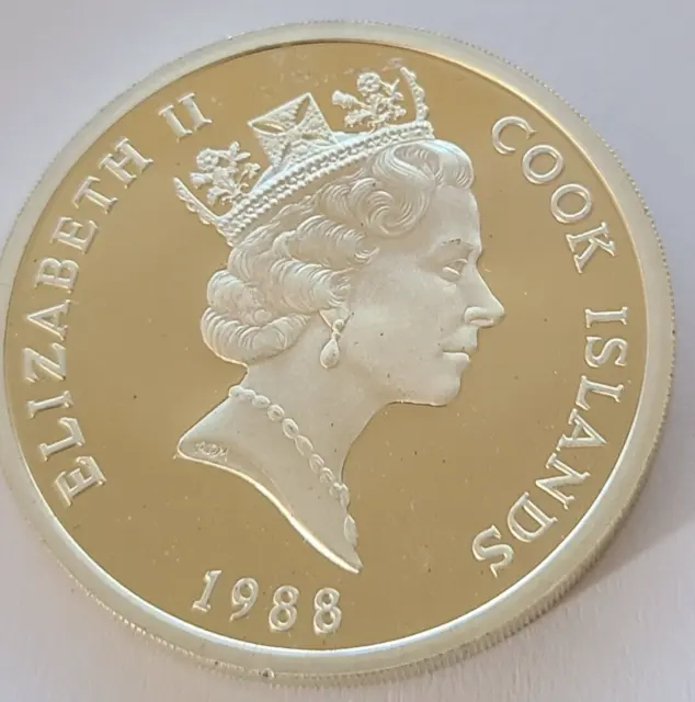 1988 Cook Islands $25 Sovereignty Centenary 37g Silver Coin (.925 Silver)