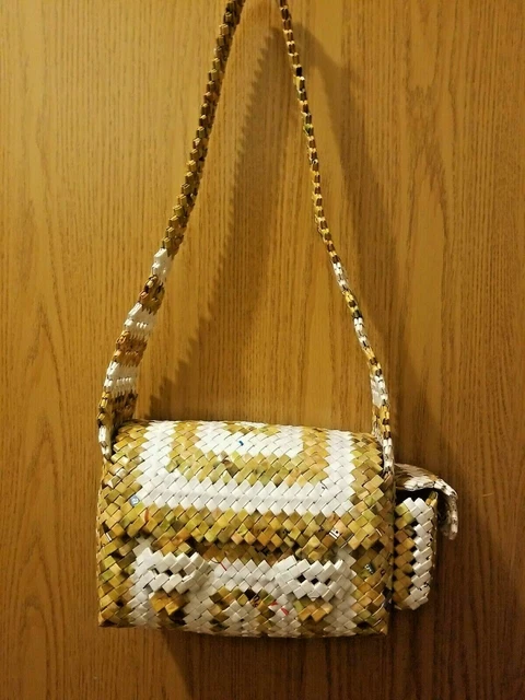 Handcrafted Recycled/Upcycled Candy Wrapper Purse Woven Handbag Hand Bag Khaki