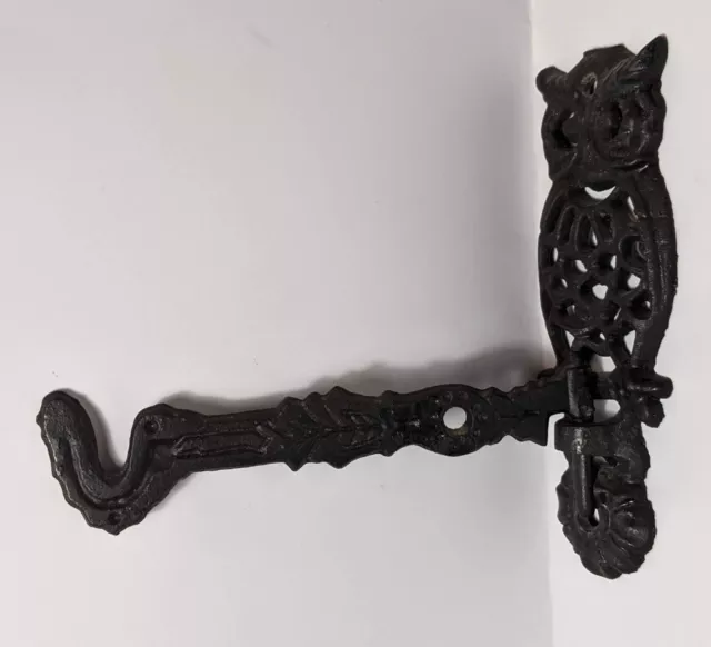 1970s Cast Iron Gothic OWL Wall Mount Swivel Arm Plant Hanger Bracket Hook Black