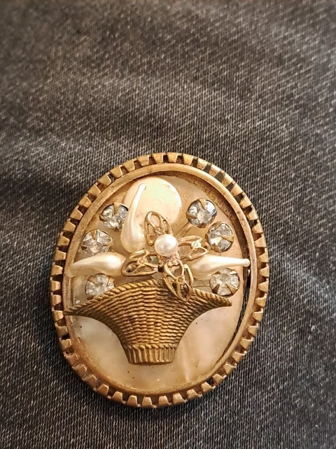 Broche Vintage Cristal Broche Ancienne Art Déco En Cristal Doré Plaqué Or - Occasion Bel état Dore Bronze