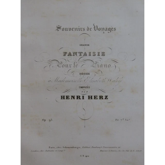 HERZ Henri Souvenirs de Voyages Piano ca1835