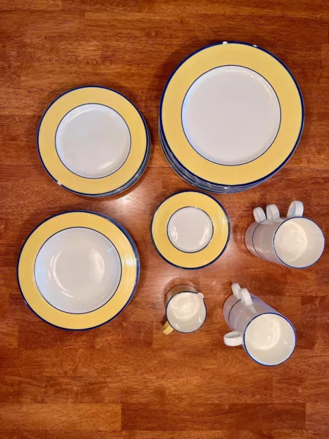 Pagnossin Treviso Italy Ironstone 31 pc Dinnerware Set: spa yellow w/blue trim