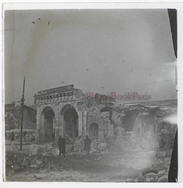 France Ruines Photo Stereo PL46Th1n8 Plaque de verre Vintage C1925