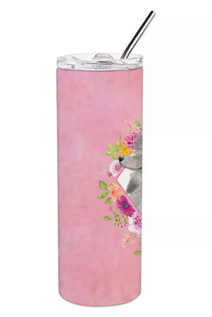 Grey Standard Poodle Pink Flowers Stainless Steel 20 oz Tumbler CK4233TBL20 2