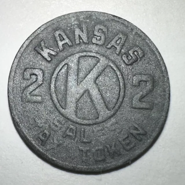 Kansas Sales Tax Token WWII 2 K 2 Zinc 16mm Abolished 1939 Scrap 1941 War Effort