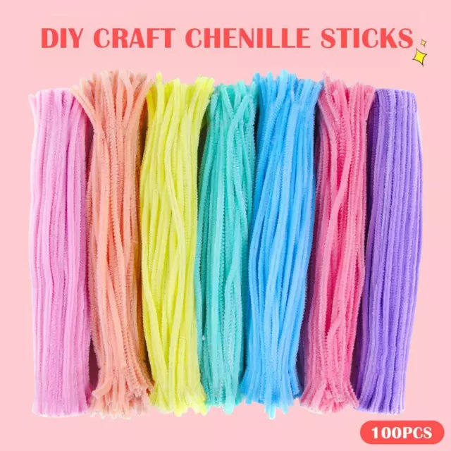 100 Pieces Pipe Cleaners Chenille Craft Stems Assorted Long Colours 30cm R6P8