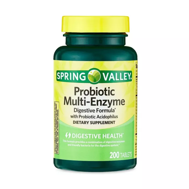 Spring Valley Probiotic Multi-Enzyme Digestive Formula Tablets 200 Count-Fre Shp