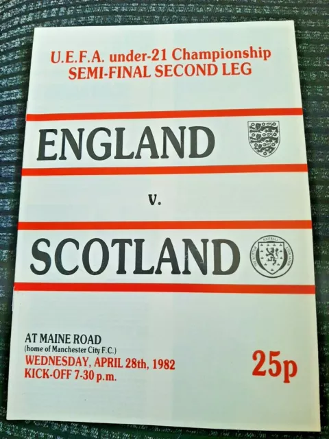 England v Scotland. 28th April 1982. UEFA U21 Championship Semi-Final 2nd Leg