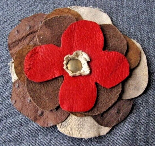 Vintage 70'S Genuine Leather Suede & Lizard Skin Flower Applique Repurporse  49A