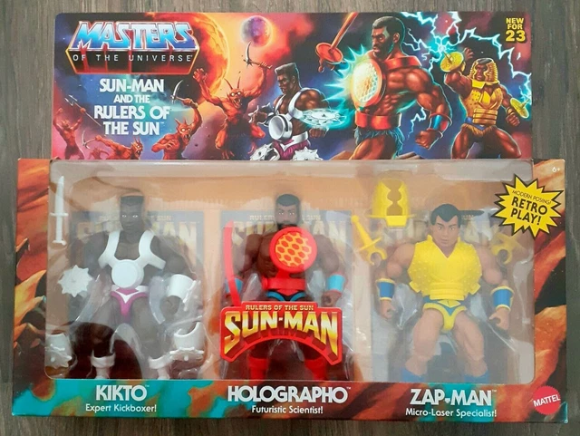 Masters of the Universe Origins Action Figure Rulers of The Sun Confezione da 3 pezzi: Kikto, ologramma & Zap-Man, HPR07