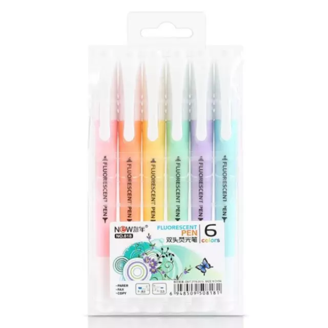 6Pcs/Set Double Head Fluorescent Highlighter Pen Markers Pastel Drawing Pen