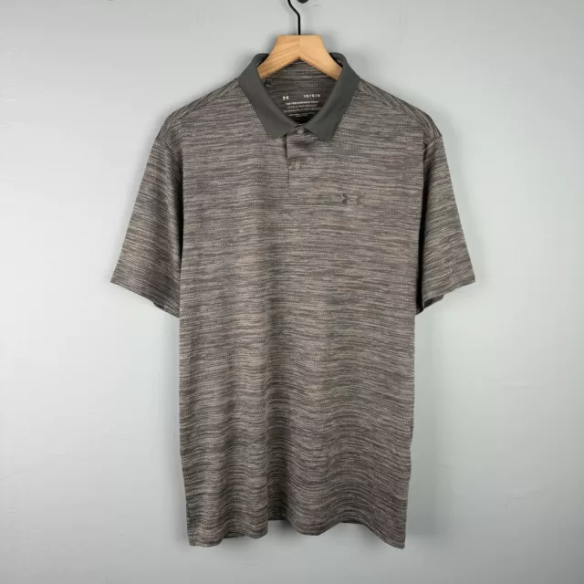 UNDER ARMOUR MENS Performance Polo Shirt Heather Gray Logo Size Large L ...