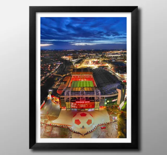Old Trafford Framed Print,  Manchester United Gifts, Stretford End, Aerial Image