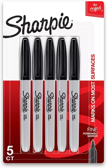 Sharpie Permanent Marker, Fine Point Black Pack of 5 Writing THE BEST BLACK PENS