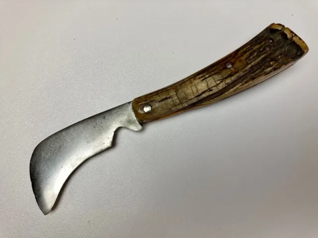 Ancien Couteau Serpette Vigneron Bois De Cerf Vintage Pruning Knife