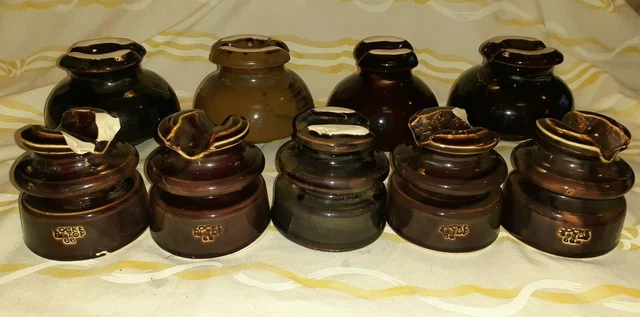 Lot of 9 Screw on Ceramic Power Phone Insulators: Locke HI-TOP 66 Thomas Pinco-J