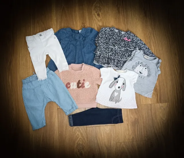 #2 Pacchetto di vestiti per bambine età 6-9 mesi abito, jeans, top, maglione