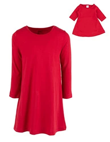 Leveret Girl and Doll Cotton Dress Solid Red 2 Year