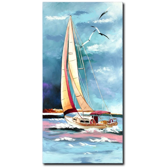 Quadro acrilico ORIGINALE dipinto astratto pittura arte moderna barca UNICA DIPINTA A MANO