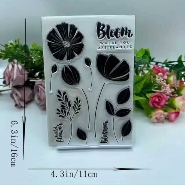 Sentiment Flowers New Silicon Transparent Stamp Seal Card Making UK stocked