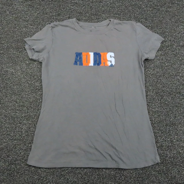 Adidas Shirt Girls Large Gray Breathable Running Short Sleeve Casual Gym Youth