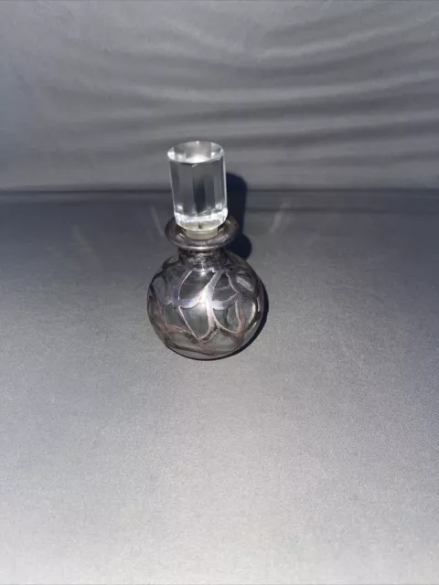 Antique 999 Fine Silver Overlay Glass Perfume Bottle