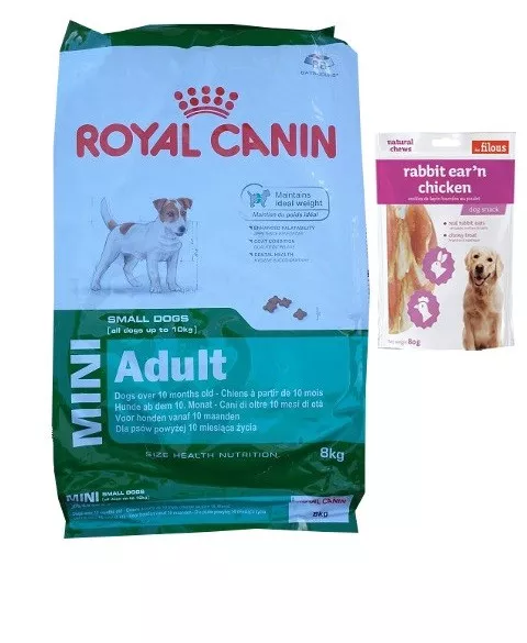 8kg  Royal Canin Mini Adult Hundefutter +  80g Fleischsnacks