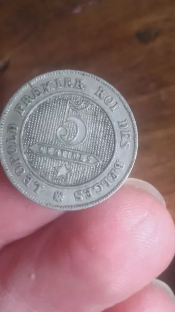 Monnaie En Cupronickel De Cinq Centimes De Franc Belge Léopold Premier 1862 (2)