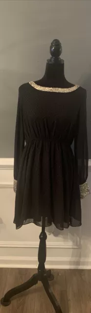 Love Point black gold dotted swiss mini party cocktail dress NWT size Large