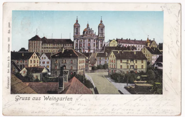 AK Litho Gruß aus Weingarten goldene Fenster Ortsansicht 1901