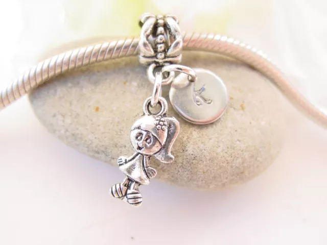 Silver Tone Girl Daughter Niece Hand Stamped Initial Letter Charm fits Bracelets