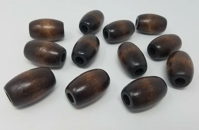 Lot of 12 Large Walnut Oval Wood Macrame Plant Hanger Craft Beads 50mm 2" VTG