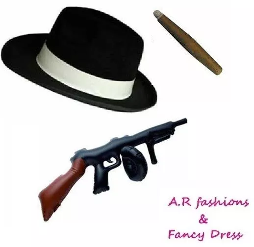 Mens 3pc Gangster Fancy Dress Costume AL Capone 1920s Mafia Godfather Outfit