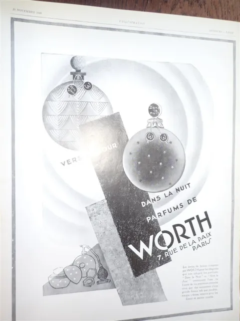 WORTH parfums Vers le Jour et Dans la Nuit publicité papier ILLUSTRATION 1928